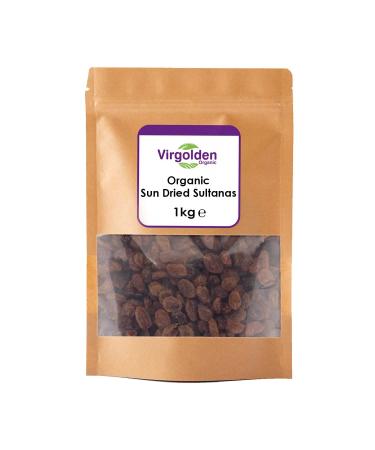 Organic Sun Dried Sultanas 1kg by Virgolden Organic - Source of Fibre Suitable for Vegetarians Baking Desserts Vegan Cakes Cookies Tart Breakfast Granola