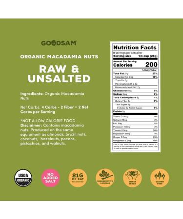 GOODSAM Organic Macadamia Nuts - 8 oz | Non GMO, Vegan, Gluten Free | Raw & Unsalted, Halves & Whole Blend | Keto Friendly | Direct Trade, Regenerative Farming - Buy Online on GoSupps.com