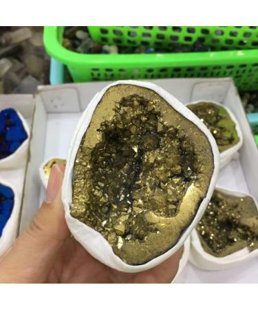 Specimen Natural Agate Geode Slice Quartz Electroplated Cluster Crystal Points Reiki Crystal Stone - Buy Online on GoSupps.com