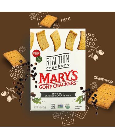 Mary's Gone Crackers Real Thin Olive Oil & Black Pepper Crackers 5 oz - Gluten-Free Snack - Buy Online on GoSupps.com