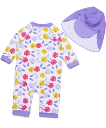 BONVERANO Baby Girls Swimsuit UPF 50+ Sun Protection Purple Flower 2-3 Years - Buy Online on GoSupps.com
