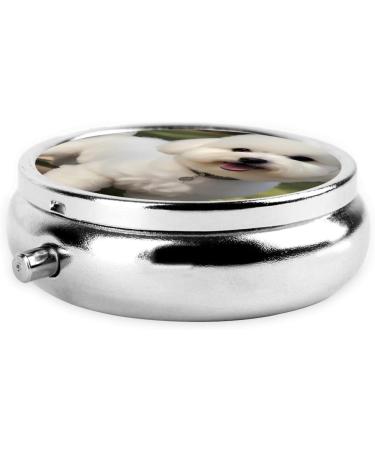 Round Pill Box | Mini Travel Medicine Organizer | Bichon Frise Dog Prints - Perfect for Purse & Pocket - Buy Online on GoSupps.com