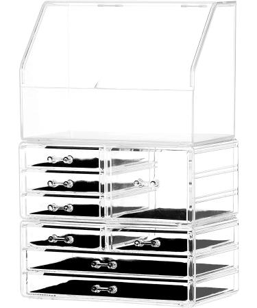 Cq acrylic Cosmetic Display Cases With LId Dustproof Waterproof for Bathroom Countertop Stackable Clear Makeup Organizer and Storage With 8 Drawers,Set of 3 Clear Large-8 drawers With Dust Top