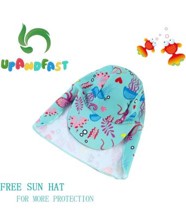 Upandfast Baby Girl One Piece Swimwear Suit with Sun Hat | Toddler Swimsuit UPF 50+ Sun Protection in Green - 3-6 Months - Buy Online on GoSupps.com