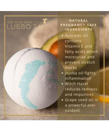 Tan Removing Bath Bomb for Pregnancy - Nourishes and softens tightly stretched skin. Natural Organic Vegan and Cruelty-Free Pregnancy-Safe Tan Eraser from Lusso Tan Maternity Range Pregnancy Bath Bomb - Buy Online on GoSupps.com