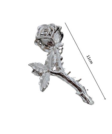 Valentine's Day Flower Hair Claw Clip - Exquisite Silver Hairpin for Women - Buy Online on GoSupps.com