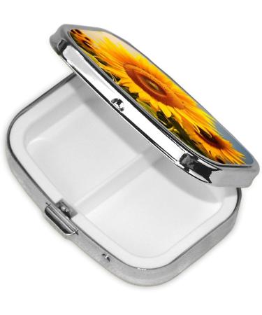 Sunflower Printing Small Pill Case - 2 Compartment Travel Pill Organizer for Purse & Pocket | Cute Gift Idea - Buy Online on GoSupps.com