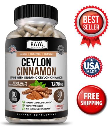 Kaya Naturals Organic Ceylon Cinnamon Supplement - 1200mg per Serving, 60 Capsules - Anti-inflammatory & Antioxidant Joint Support - Buy Online on GoSupps.com