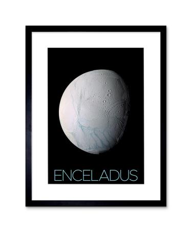 NASA Our Solar System Enceladus Saturn's Moon Ice Oceans Artwork Framed Wall Art Print 12X16 Inch Enceladus - A Framed Black 12X16