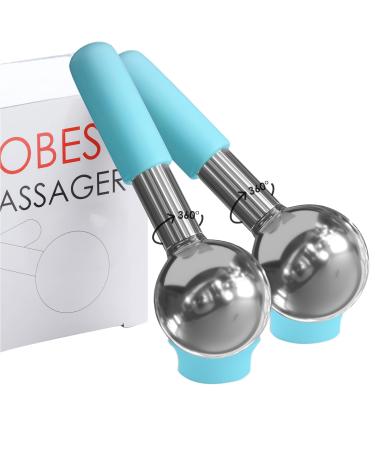 Rotating Stainless Steel Ice Globes for Facials Unbreakable Ice Globe Cooling Roller Balls for Face Neck Eyes Skin Care Cryo Sticks to Reduce Dark Circles Puffiness Wrinkles Anti-Aging Blue