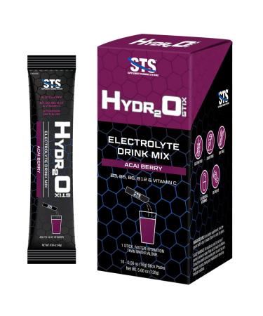STS Hydro Stix Hydration Powder Packets Acai Berry Electrolyte Replacement Single Serving Easy Open - 10 Pack (16 Gram)