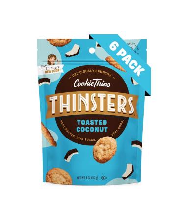Thinsters Toasted Coconut Cookie Thins 4oz (Pack of 6) | Non-GMO, Peanut Free, Crunchy Cookies - No Corn Syrup, Artificial Flavors, Colors, Preservatives - Buy Online on GoSupps.com
