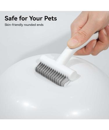 Aumuca Cat Grooming Brush for Long Haired Cats and Double Coat Dogs - Pet Deshedding and Dematting Tool for Removing Loose and Matted Fur - Undercoat Rake for Shedding and Grooming - White - Buy Online on GoSupps.com