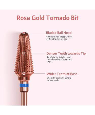 AIRSEE Tungsten Carbide Nail Drill Bit - Rose Gold Tornado Medium-M, Fast Gel Removal, 3/32 Shank, Right Hand, Salon Quality - Buy Online on GoSupps.com
