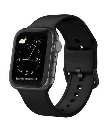 Sport Band Compatible with Apple Watch Bands 49mm 45mm 44mm 42mm 41mm 40mm 38mm, Soft Silicone Wristbands Replacement Strap with Classic Clasp for iWatch Series SE 8 7 6 5 4 3 2 1 Ultra for Women Men Black 42mm/44mm/45mm/49mm