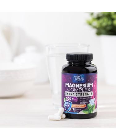 Magnesium Complex Capsules 500mg - High Absorption Chelated Magnesium Mineral Supplements - with Oxide Glycinate Malate Citrate for Muscle Bone and Heart Health Support - 120 Capsules 120 Count (Pack of 1) - Buy Online on GoSupps.com