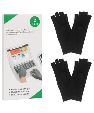 2-Pair Arthritis Compression Gloves for Rheumatoid & Osteoarthritis Relief | Fingerless Breathable Moisture-Regulating | Unisex Black (Large) - Buy Online on GoSupps.com