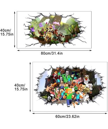 3D Minecraft Wall Stickers - Removable TV Background Decoration | Set of 2 Vinyl Decals - Buy Online on GoSupps.com