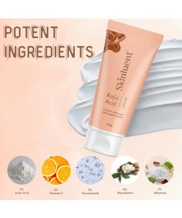 Skinluent Kojic Acid Face Cream with Vitamin C Allantoin & Niacinamide for Dark Spots Hyperpigmentation & Uneven Skin Tone Lightweight Formula 50g - Buy Online on GoSupps.com