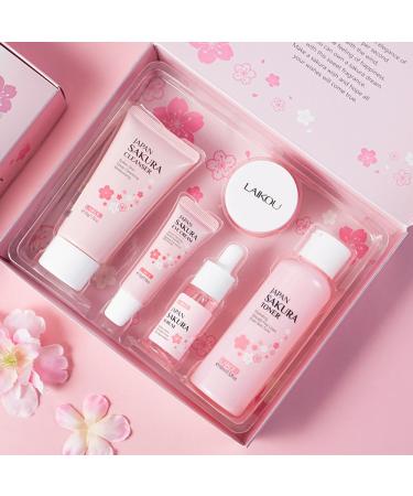 Sakura Skincare Kit for Teen Girls & Women - 5pcs Travel Set: Cleanser Toner Serum Eye Cream & Face Cream - Buy Online on GoSupps.com