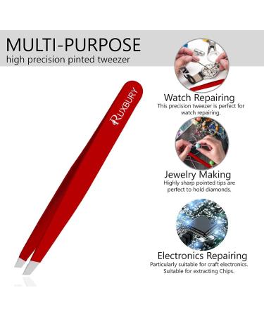 Ruxbury Tweezers Professional Slanted Tweezer for Facial Hair Women & Men Stainless Steel Silver Color Precision Tweezers for Ingrown Hair Tweezers with Blister Packaging (Red) - Buy Online on GoSupps.com