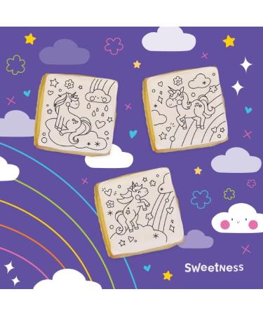Sweetness Colouring Sugar Cookie Kit (Unicorns) | 3 Delicious Sugar Cookies & 3 Food Colouring Markers | Prep Mess and Chaos Free Cookie Decorating | 102g per kit 3 Cookies 3 Markers Unicorn Theme - Buy Online on GoSupps.com