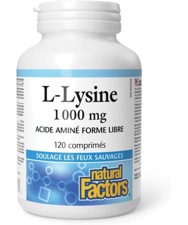 Natural Factors L-Lysine 1000mg 120 tablets Double Strength Formula Reduces the Recurrence Severity and Healing Time of Cold Sores - Buy Online on GoSupps.com
