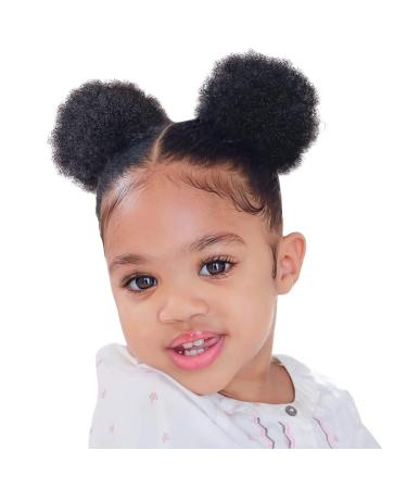 MRS HAIR Kids Hair Puff Natural Black Afro Puff Drawstring Ponytail Human Hair Afro Puff Ponytail For Black Women Afro Puff Wig 4 Inch Afro Puff For Kids Pack Of 2 Mini Afro Puffs Small Size 2 Pieces Natural Black