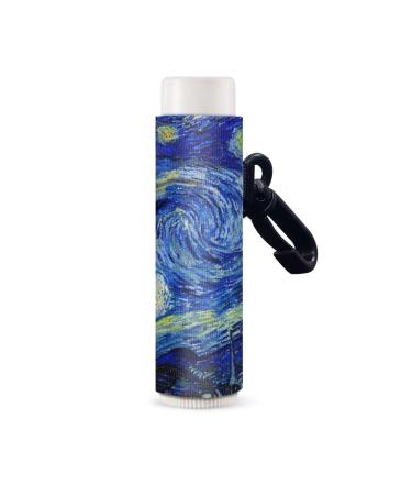 Pseasysky Chapstick Holder Van Gogh Starry Night Keychain Clip-on Sleeve Chap Stick Pouch Lip Balm Holsteror Lipstick Tracker for Women Girl