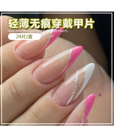 24Pcs/Set Press On Nails Long Fake Nails With White Stripes False Nails Acrylic Fake Nails Full Cover Nails Tips Artificial Finger Manicure Press on nails for Women and Girls - Buy Online on GoSupps.com