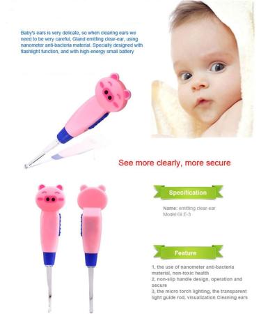 Animal Character Ear Wax Removal Tool with LED Light - 4 Pcs Set for Kids, Baby, and Adults (Random Character Design) - Buy Online on GoSupps.com