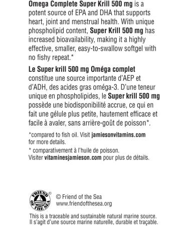 Jamieson Omega Complete Super Krill 500mg 60's 60 Softgels 60 count (Pack of 1) - Buy Online on GoSupps.com