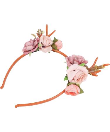 Flower Headband Fashionable Flower Reindeer Antlers Headband Floral Garland Crown for Party Cosplay Wedding Christmas(Dark pink) - Buy Online on GoSupps.com