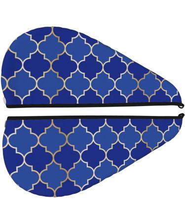 Blue Gold Grid Microfiber Hair Towel - Soft Super Absorbent Coral Velvet Wrap for Long Curly & Thick Hair | Quick Dry Hair Cap for Women - Buy Online on GoSupps.com