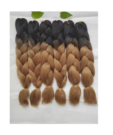 Braids Extensions - 6 Pieces Ombre Kanecalon Hair for Crochet Braids | Synthetic Braid Hair (Black Brown) - Buy Online on GoSupps.com