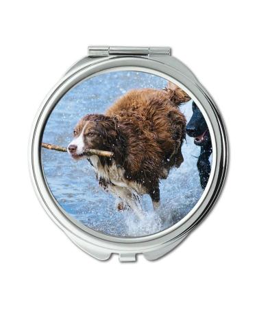 YENDOSTEEN Mirror Travel Mirror Dogs Playing Fun Water Stick Jumping Splashing Pocket Mirror portable mirror