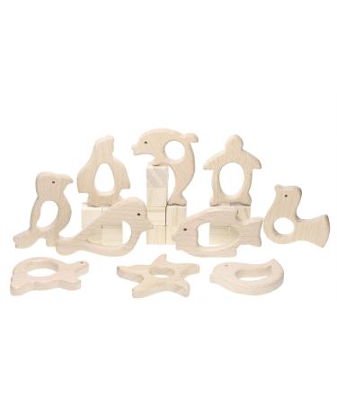 Penta Angel 10Pcs Wood Teething Rings Pain Relief Natural Wood Teething Toys Wooden Teether Animals for Infant Toddler  Turtles Swallows Dolphins Starfish Pigeons Birds Woodpeckers Fish Turtle(A)