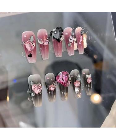 Temperament Enhancement Nail Patch Fake Nails Nail Patch Light Luxury high-Grade Flash Diamond Spice Girl Full Blush BlackBerry Mandarin Duck with Detachable Handmade Nail (10-Piece Pack) (Size : L - Buy Online on GoSupps.com