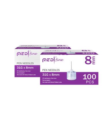 MedtFine Insulin Pen Needles 31G 8mm (5/16") 200 Pieces (2x100)