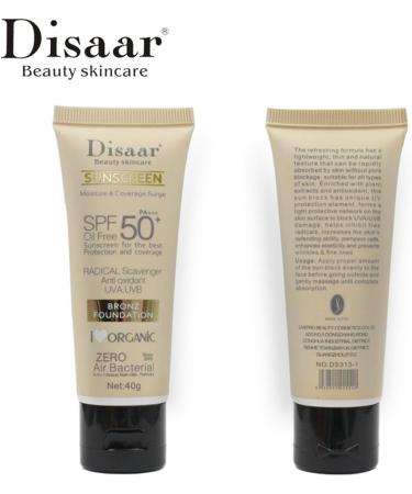 DISAAR Beauty Disaar Sunscreen Bronz Foundation Spf50+ Pa+++ Oil Free Protection Sunblock 40G - Buy Online on GoSupps.com