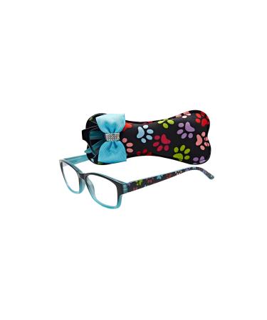 Select-A-Vision Dog Bone Square Reading Glasses w/Colorful Pawprints Blue 2.50