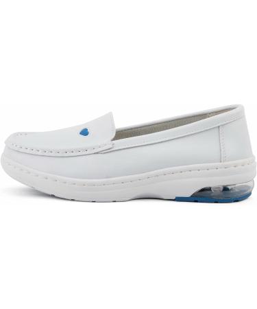 MaxMuxun Women's Non Slip Leather Nursing Shoes - Comfortable Slip-on Loafers for Restaurant Work - Blue, Size 5.5 - Buy Online on GoSupps.com