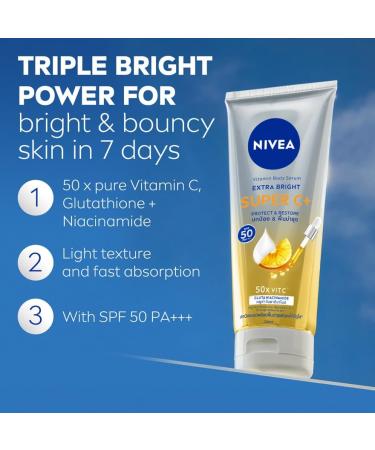 Nivea Extra Bright Super C+ Vitamin Body Serum Sunscreen SPF50+ PA+++ - 320ml (Pack of 1) | Best International Shipping - Buy Online on GoSupps.com