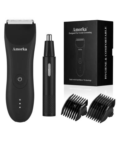 Amorka Groin Hair Trimmer for Men, Premium Ball Trimmer/Shaver, Body Hair Trimmer for Men, Pubic Hair Trimmer, Waterproof Wet / Dry Men Grooming Kit, 90 Minutes Shaving After Fully Charged