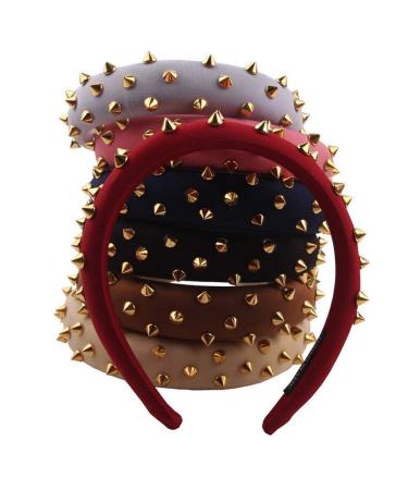 Punk/gothic style wide hair ripe for women and girls filled with metal rivets vintage style rock-hair-rifle thick sponge padded jewelry headgear (black)