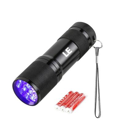 LE Black Light Flashlight, Small UV Lights 395nm, Portable Ultraviolet Light Detector for Invisible Ink Pens, Dog Cat Pet Urine Stain, AAA Batteries Included 1