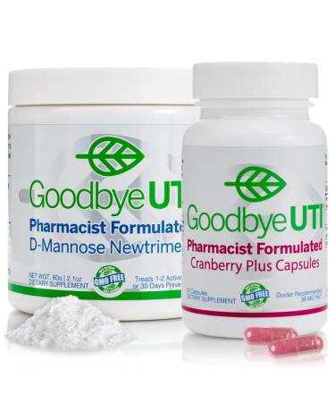 Goodbye UTI Clear & Protect Pharmacist Formulated Pure D-Mannose for Fast Relief Cranberry Capsules for Urinary Tract Health GMO and Gluten-Free No Additives