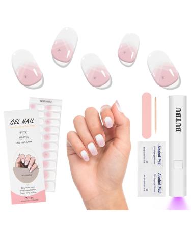 BUTBU BUTBU Ge-l 20pcs Semi-Cured Gel Stickers with Mini U-V Lamp and Nail File Suitable for DIY Manicure (Tartan)