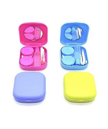 Set of 4 Mini Travel Contact Lens Case Kit Mirror Blue Purple Green Rose Red