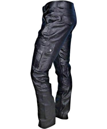 Men's Leather Punk Retro Goth Slim Lounge Pants with Pockets - X-Large, Black - Buy Online on GoSupps.com
